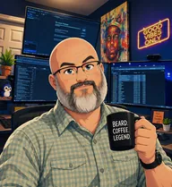 Illustrated portrait of Stacey Kilgore at his desk