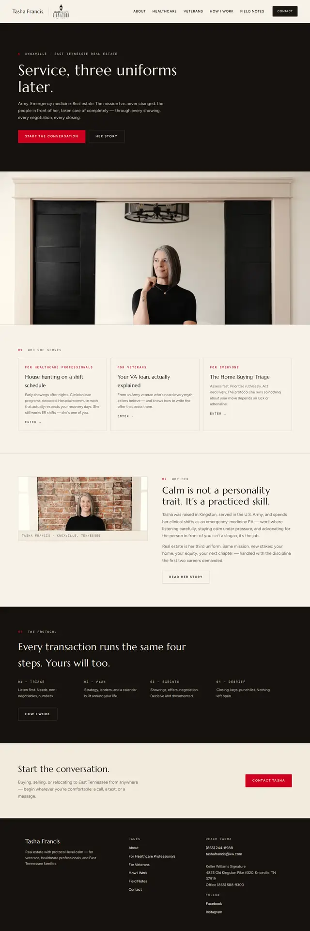 The tashafrancishomes.com home page: Service, three uniforms later